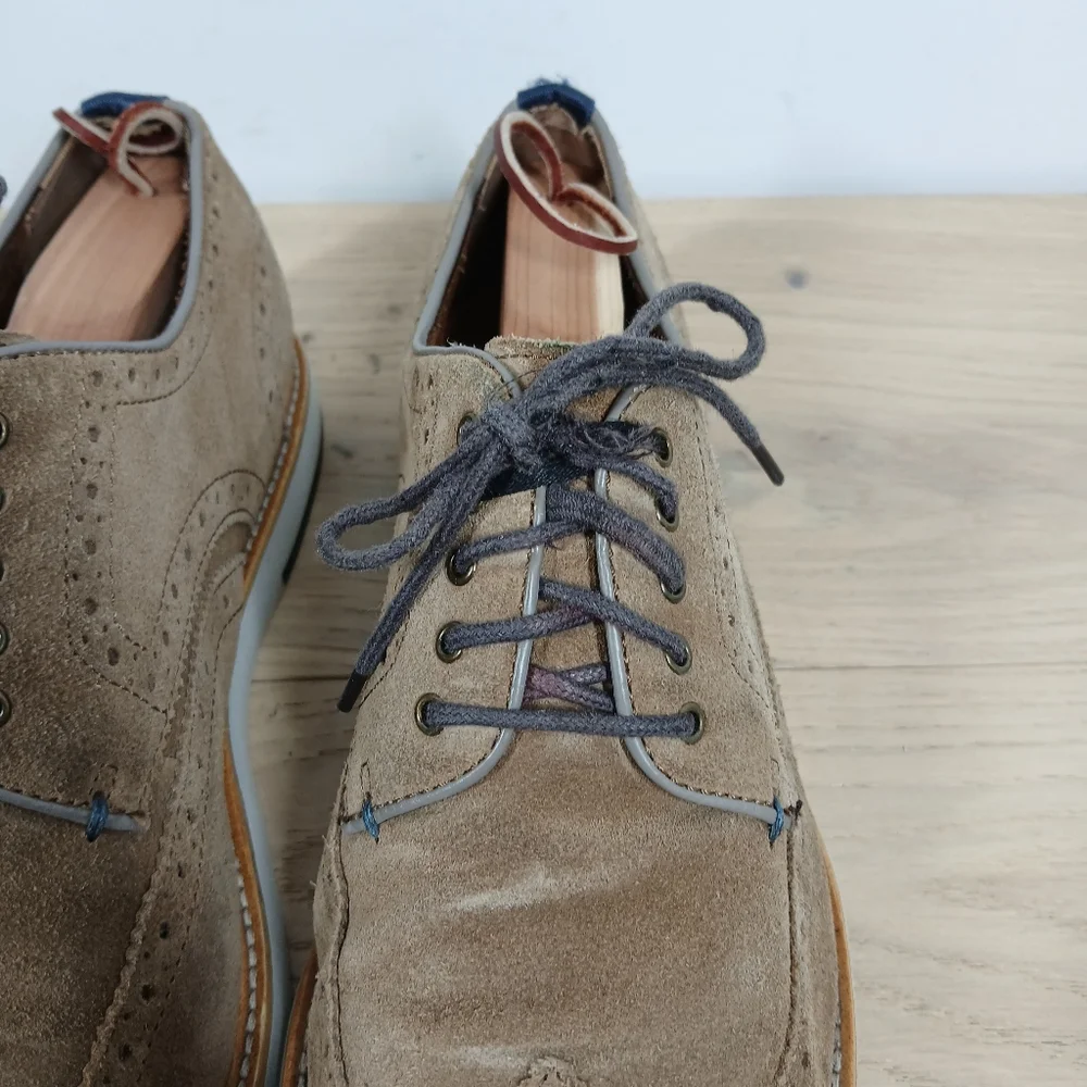 Blake‎ McKay Carson Tan Suede Leather Wingtip Oxford Brogue Shoes 404